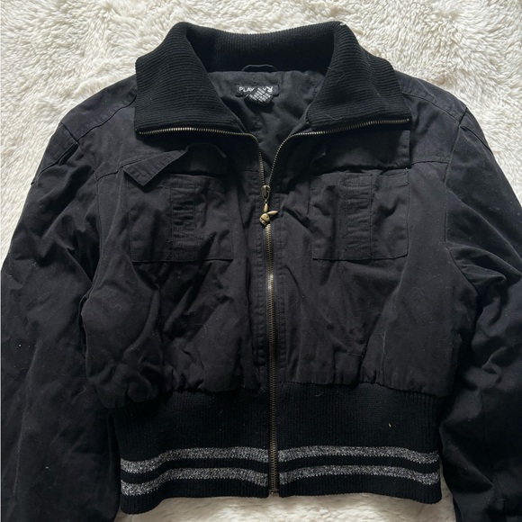 VTG John Richmond Playboy - All Work No Play Logo Print Cropped Bomber Jacket - Picture 2 of 7